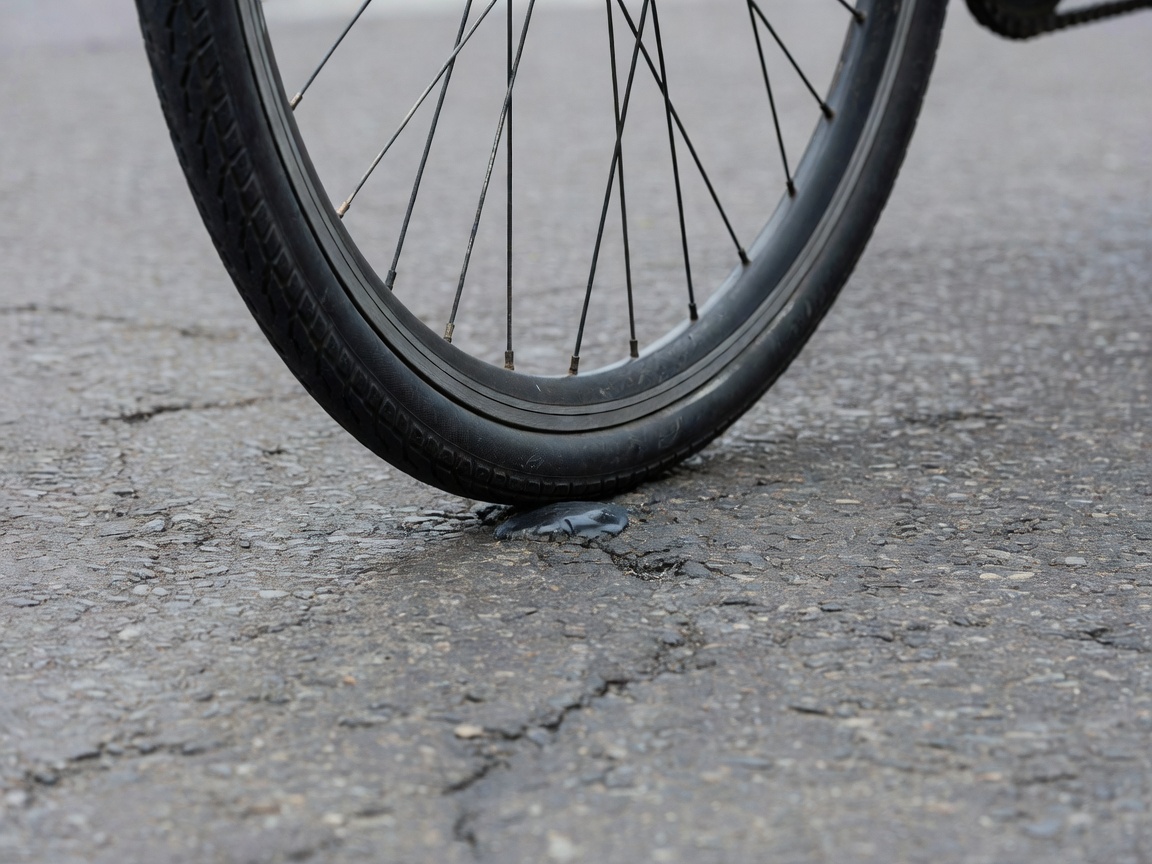 Bicycle tire resting on asphalt showing friction point