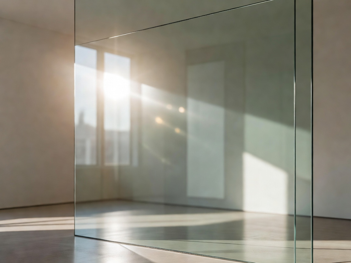 Clear pane of glass reflecting light