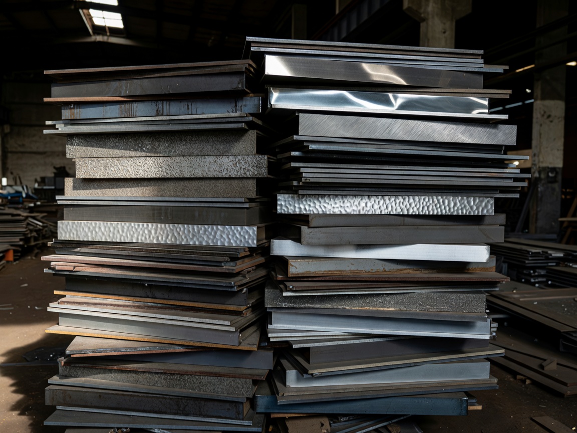 Stacked metal sheets with varied surface textures